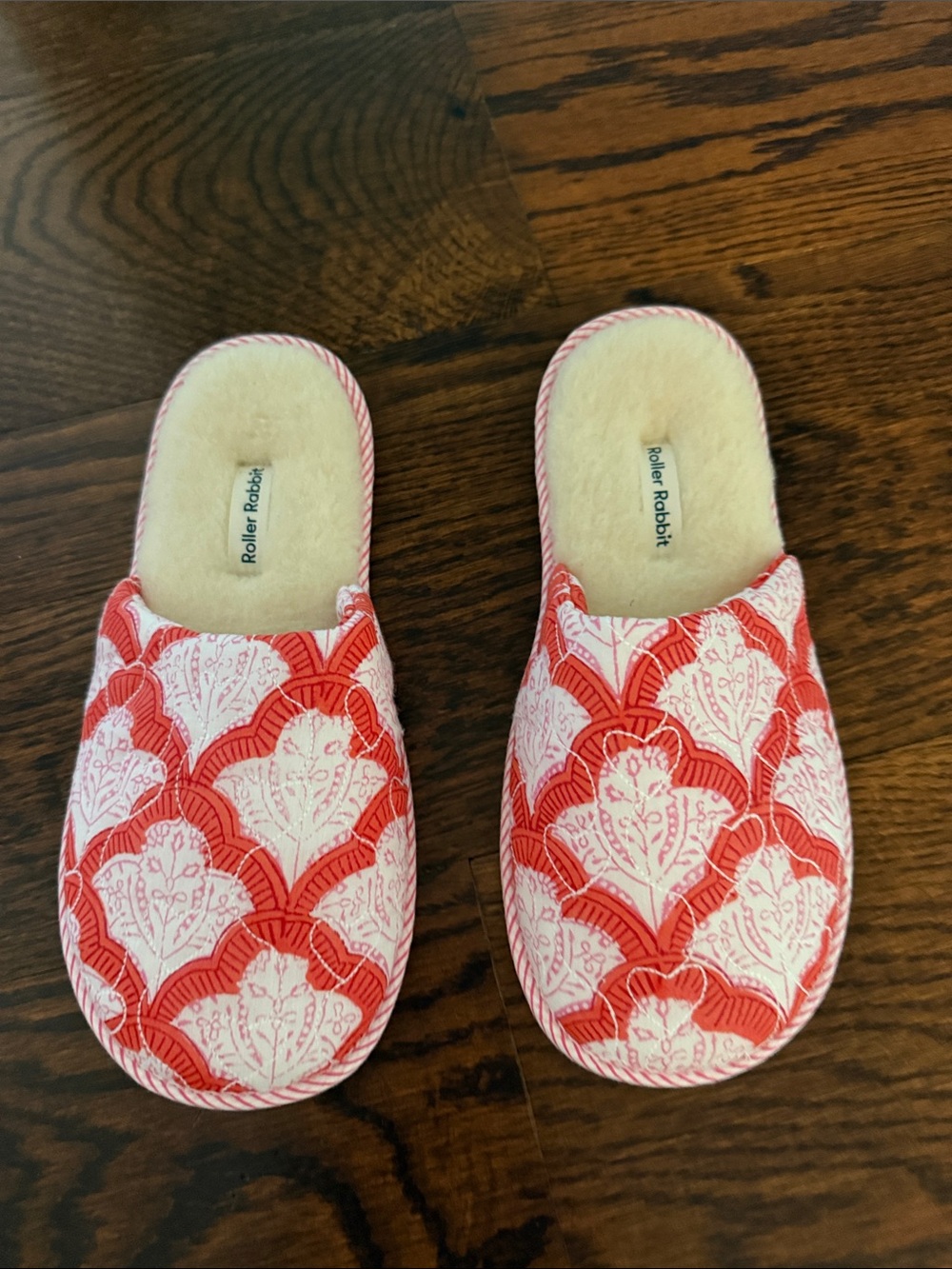 Roller Rabbit Red and White Patterned House Slippers